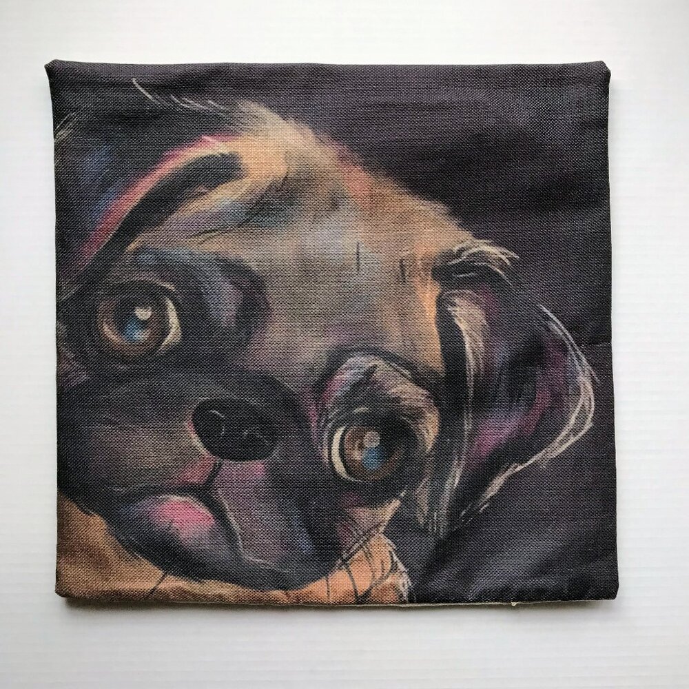 ONE dog pug pooch pup themed accent pillow cover